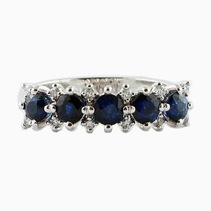 Bague Moderne en Or Blanc 18 Carat avec Saphirs Bleus et Diamants