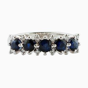 Modern 18 Karat White Gold Ring with Blue Sapphires and Diamonds
