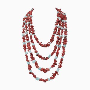 Multi-Strand Coral and Turquoise Necklace