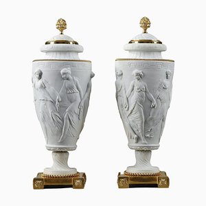 Porcelain Bisque and Gilt Vases, Louis XVI Style, Set of 2