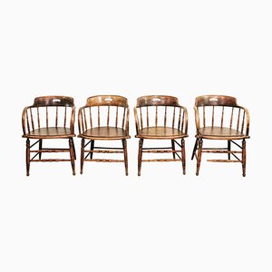 Fire House Captains Chairs in Oak, Set of 4