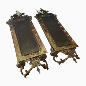 George III Mirrors in Brass with Candleholders, Set of 2