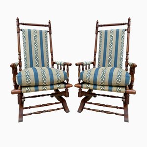 Set of Spanish Rocking Chairs in Carved Walnut, 1960