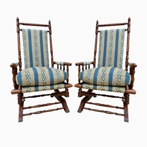 Spanish Rocking Chairs in Carved Walnut, 1960, Set of 2