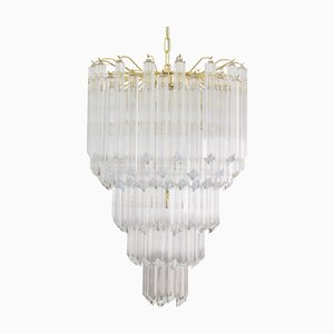 Italian Quadried Chandelier in Murano Glass with Brass Structure