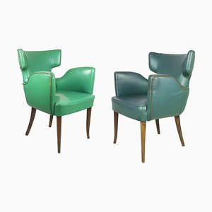 Italian Skai and Wood Armchairs in the Style of Melchiorre Bega, 1950s, Set of 2