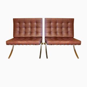 Bordeaux-Brown Barcelona Lounge Chairs by Ludwig Mies Van Der Rohe for Knoll International, Set of 2