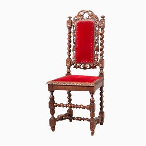 Chaise d'Appoint Antique en Chêne avec Tissu en Velours