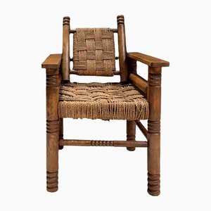 Vintage Armchair in Wood and Rope by Charles Dudouyt