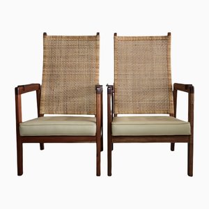 Mid-Century Modern Sessel aus Holz & Schilfrohr, 2er Set