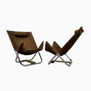 Foldable Canvas Model X75-4 Lounge Chairs by Borge Lindau & Bo Lindekrantz for Lammhults, Sweden, 1970s, Set of 2
