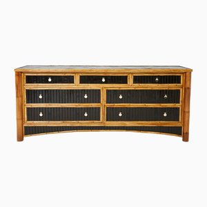Large French Bamboo, Rattan and Brass Chest of Drawers, 1970s