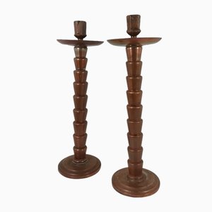 Art Deco Candleholder in Coppered Iron, Set of 2
