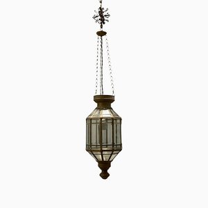 Suspension Antique en Bronze et Verre, Italie