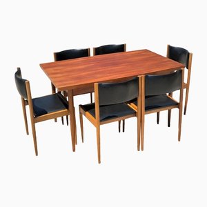 Scandinavian Teak and Skai Table and Chairs, 1965, Set of 7