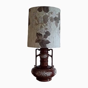 Lámpara de mesa vintage de cerámica Glassier marrón, años 80
