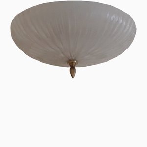 Lampada da soffitto rotonda vintage in vetro bianco di Honsel, Germania, anni '70