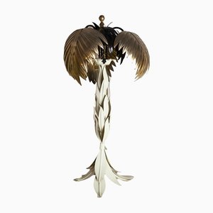 Lacquered Metal Table Lamp with Brass Palm Trees, 1960s