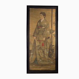19th Century Full Length Japanese Portrait on Silk