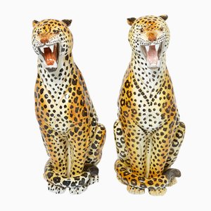 Italian Ceramic Female and Male Leopard Sculptures, 1960s, Set of 2