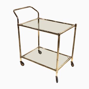 Faux Bamboo & Gilt Trolley with Tinted Glass Trays