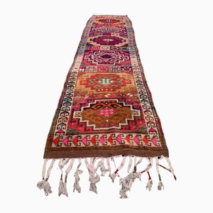 Alfombra de pasillo tribal turca vintage hecha a mano