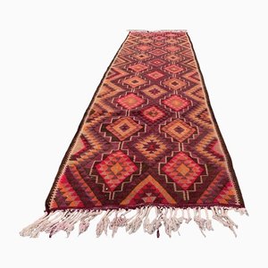 Alfombra de pasillo Kilim turca vintage de lana