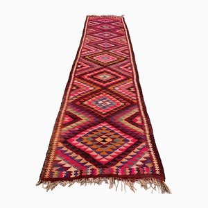 Long Tapis de Couloir Kilim Vintage en Laine