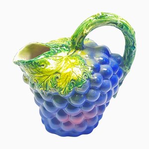 French Majolica Barbotine Grapes Pitchers in Purple and Green