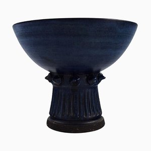 Swedish Glazed Stoneware Bowl on Foot by Irma Yourstone