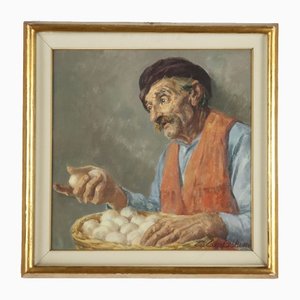 Gianfranco Campestrini, Rustic Figures, Oil on Fasite, Framed