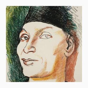 R. Guttuso, Portrait, años 80, Litografía a color