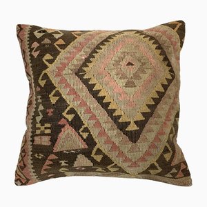 Vintage Turkish Kilim Pillow Cover in Wool & Cotton