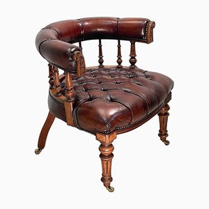 Antique William IV Chesterfield Brown Leather Captains Armchair, 1830s