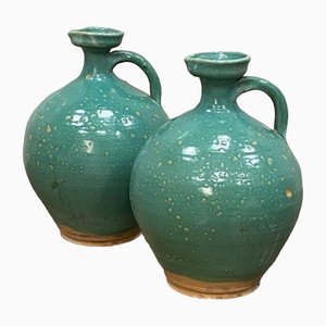 Large Turquoise Glazed Jars, Set of 2