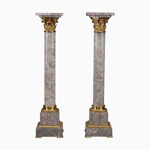 Marble and Gilt Bronze Composite Columns, Set of 2