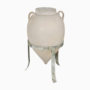 Italian Vase in White Murano Glass with Stand by Flavio Poli for Seguso, 1960s
