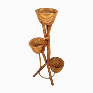 Italian Flower Stands in Rattan and Bamboo, 1960s