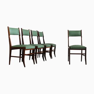 Italian Wood and Skai Dining Chairs from Gio Ponti, 1950s, Set of 5
