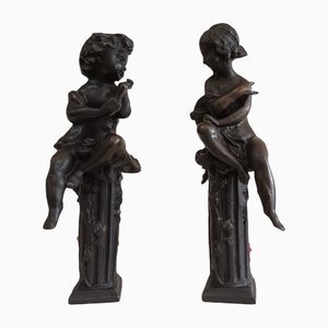 Antike französische Kinderfiguren aus Bronze, 2er Set