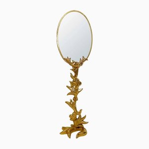 Gilded Cast Aluminium Sculptural Standing Mirror by Georges Mathias for Fondica, France, 1990s