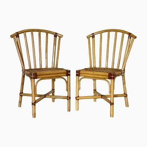 Set of Vintage Chairs in Bamboo and Leather, 1970s