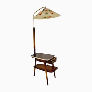 German Modern Floor Lamp in Brass with Mahogany Table, 1950s