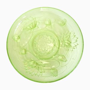 Art Nouveau Style Bright Green Glass Centerpiece with Relief Decoration, France, Early 20th-Century