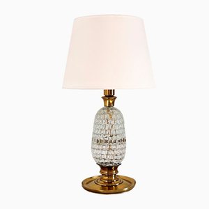 Mid-Century Table Lamp with Brass and Creased Murano Glass Base, 1960s