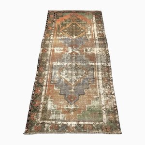 Faded Hand Knotted Vintage Turkish Runner Rug