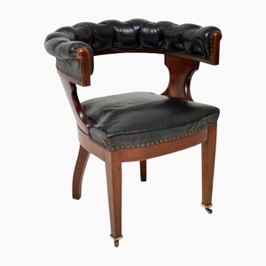 Antique Victorian Arts & Crafts Leather & Wood Desk Chair