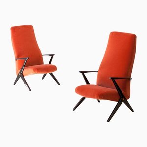 Italian Velvet Lounge Chairs, 1950s, Set of 2