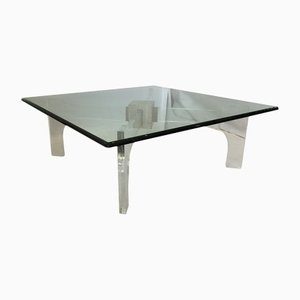 Mid-Century Italian Coffee Table in Acrylic, Glass and Travertine, 1970s