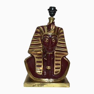 Vintage Pharaoh Table Lamp in Burgundy and Gold Ceramic, 1970s
